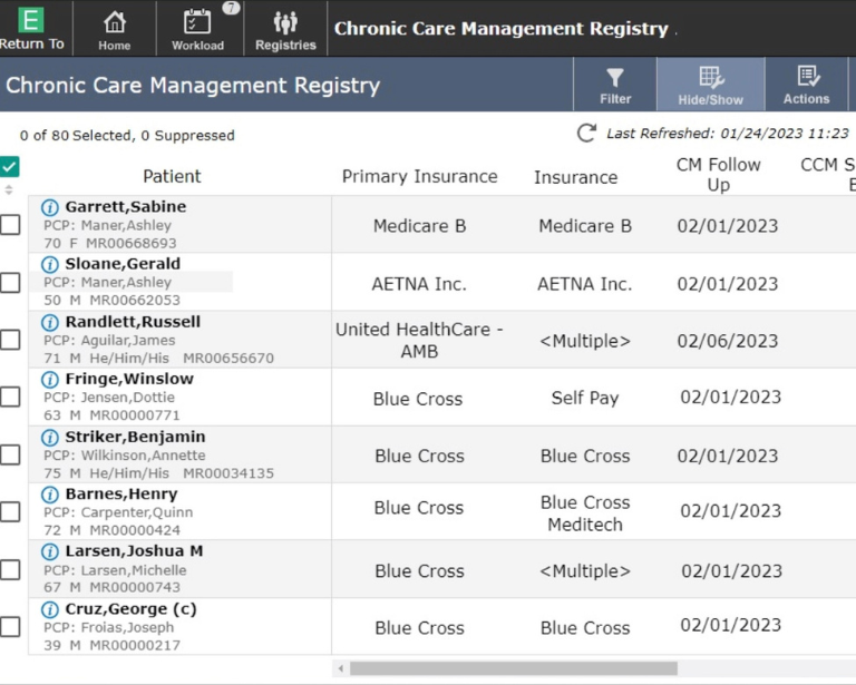 MEDITECH Expanse Care Registries Dashboard